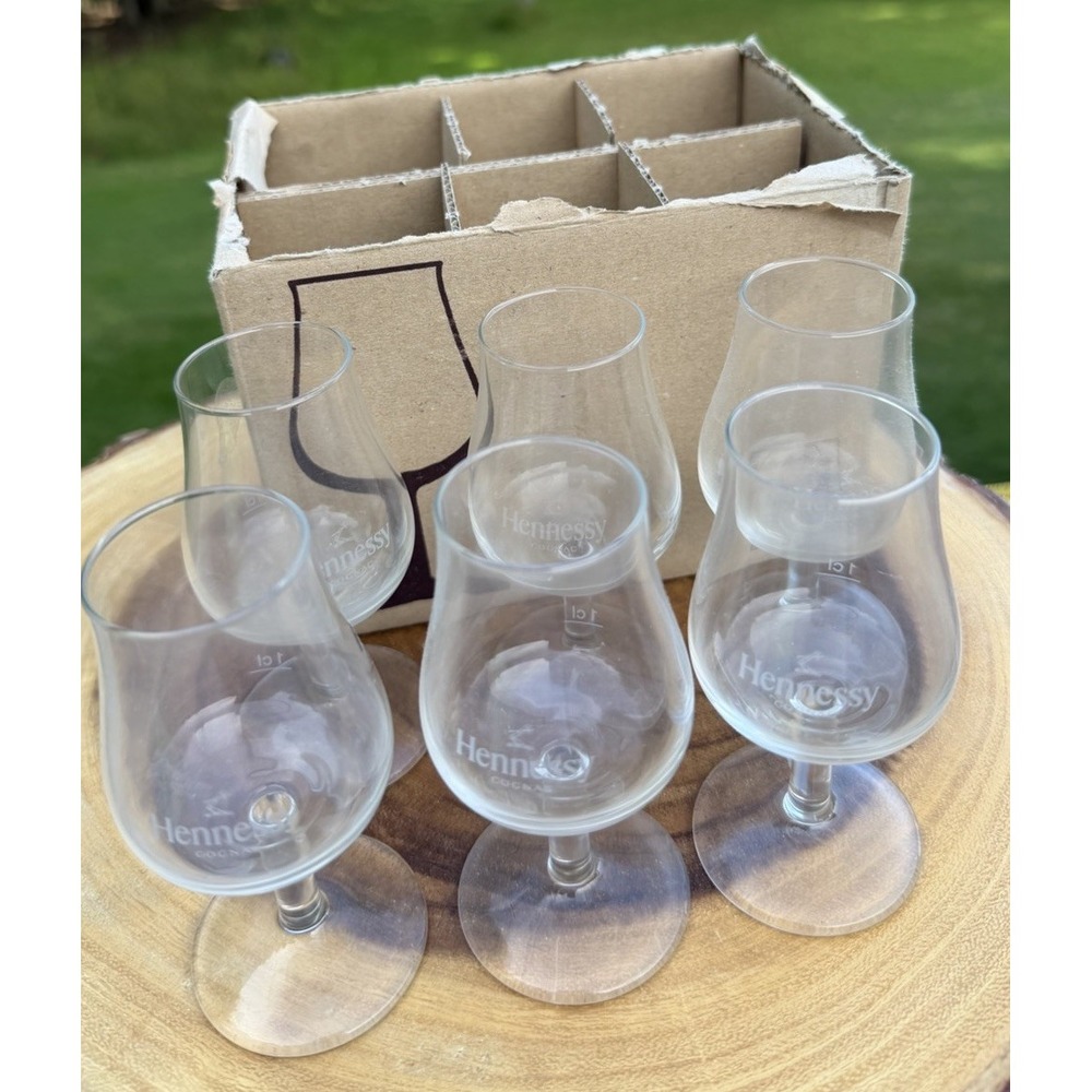Hennessy Cognac 6 Tulip Tasting Glasses Böckling Germany 4.25" Original Tray
